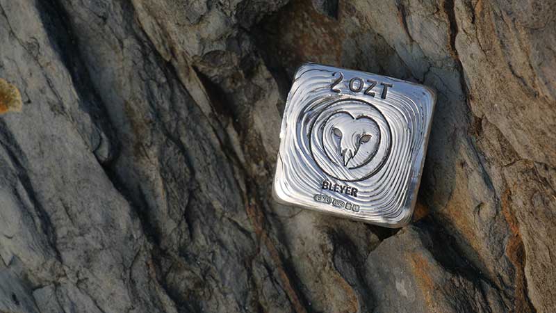 2oz Silver Bleyer Hand Poured Square Owl Bar, 2019 Barn Owl at Bleyer Square Silver Bar