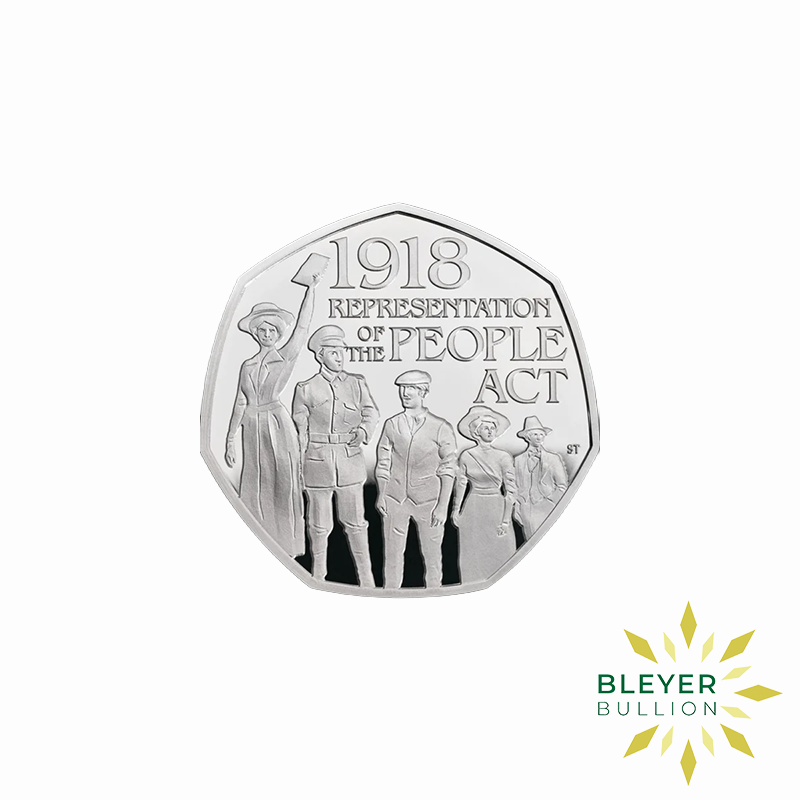 1918 Act Silver Proof BACK 1918 50p Silver Proof 100th Anniversary Representation People Act reverse